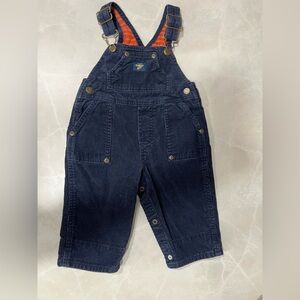 OshKosh B'gosh Dark Blue Corduroy Overalls with Orange Plaid Lining
